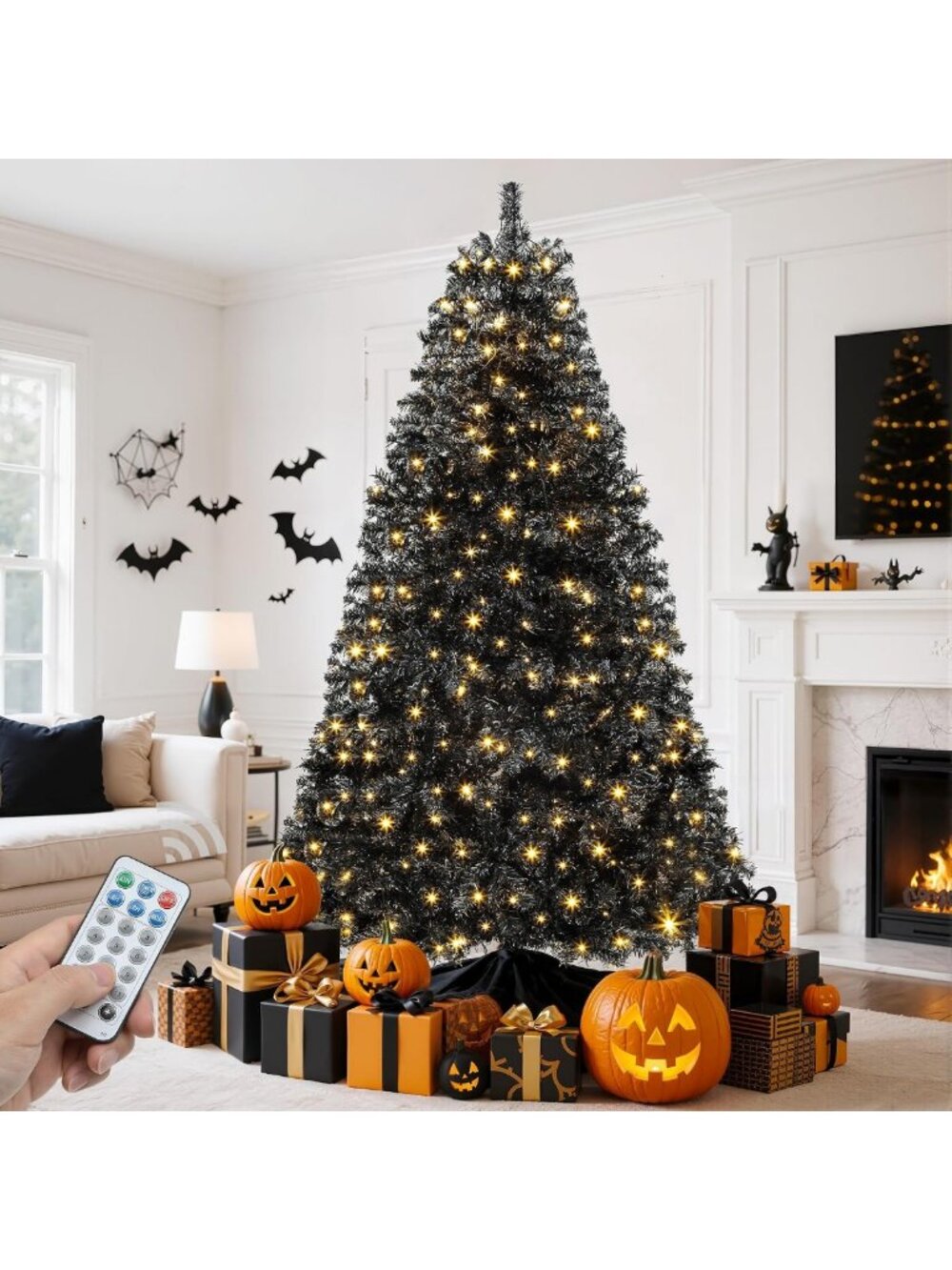 6ft Prelit Black Christmas Tree with Remote Control & 11 Lighting Modes